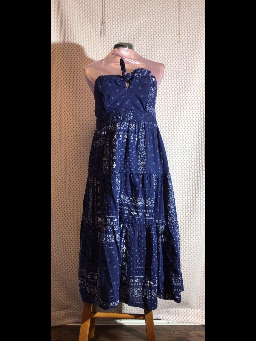 Universal Thread Navy Blue Bandana Print Strapless Dress